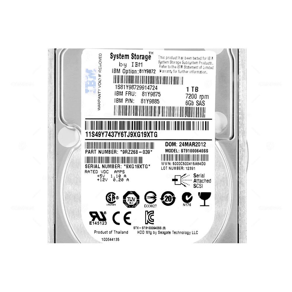 81Y9875  IBM HDD 1TB 7.2K NL-SAS 6G 2.5" SFF HOT-SWAP FOR DS3524